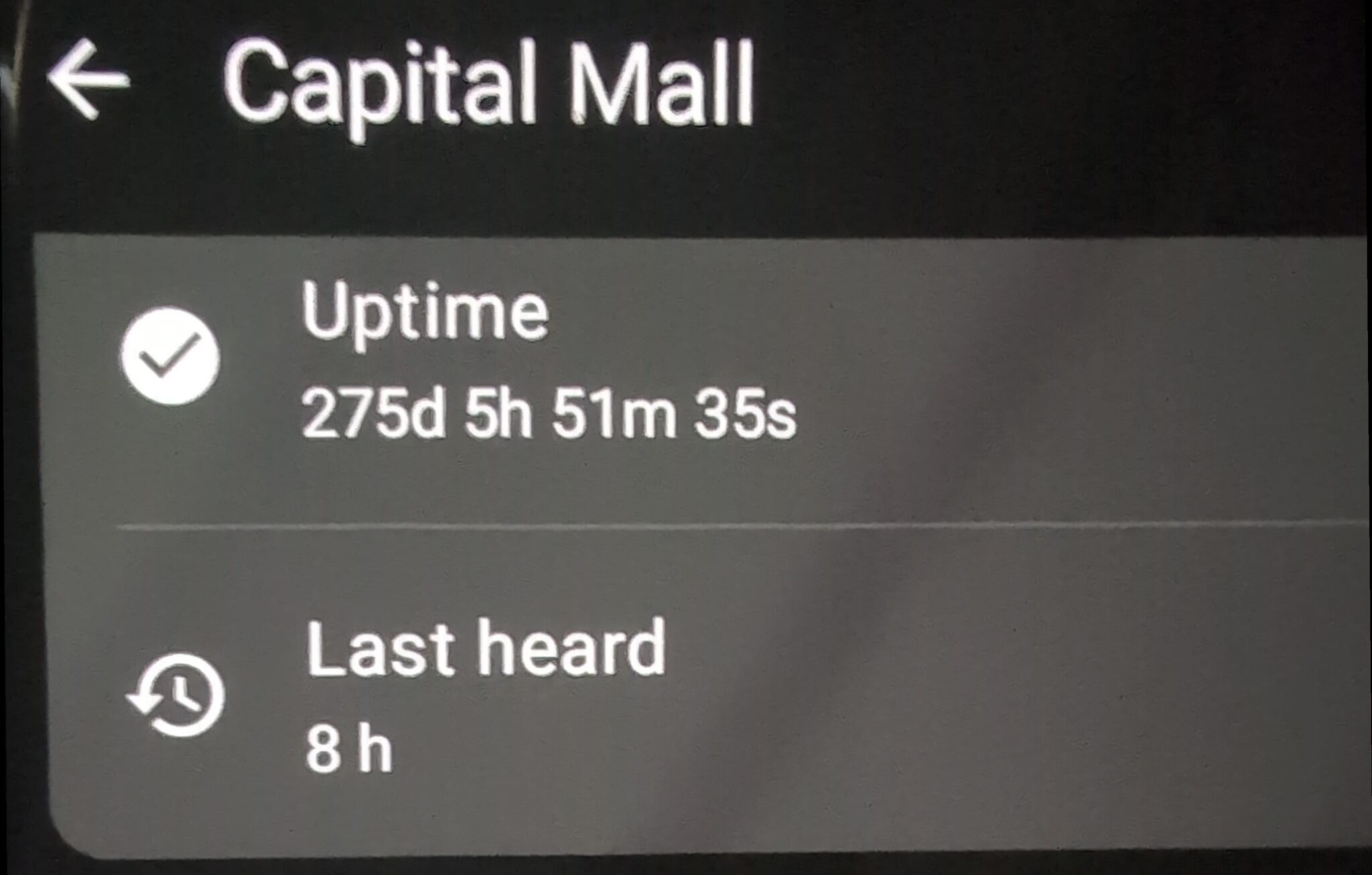 A screenshot of node information that says a node name as "Capital Mall"